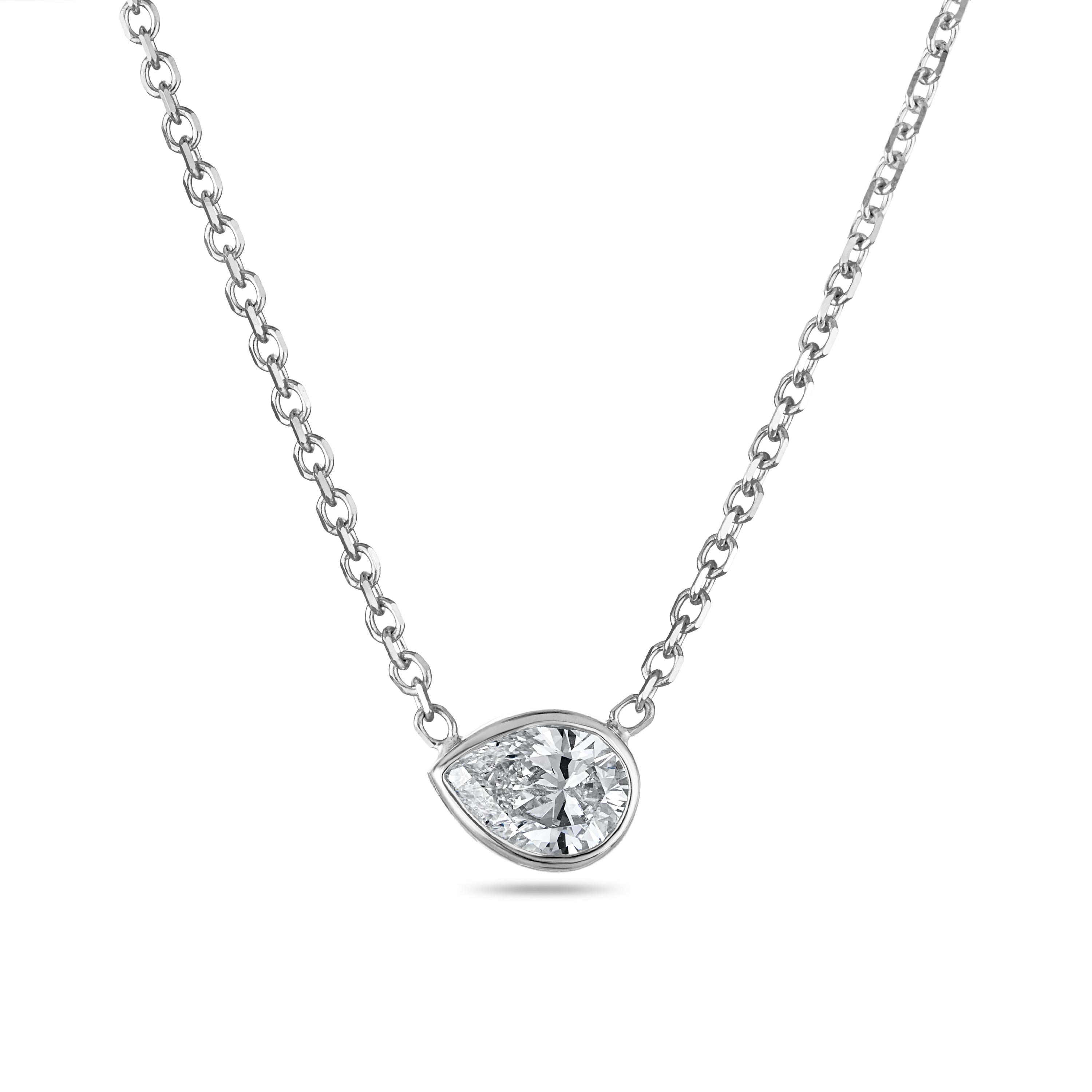 Pear Bezel Necklace - 1 Carat