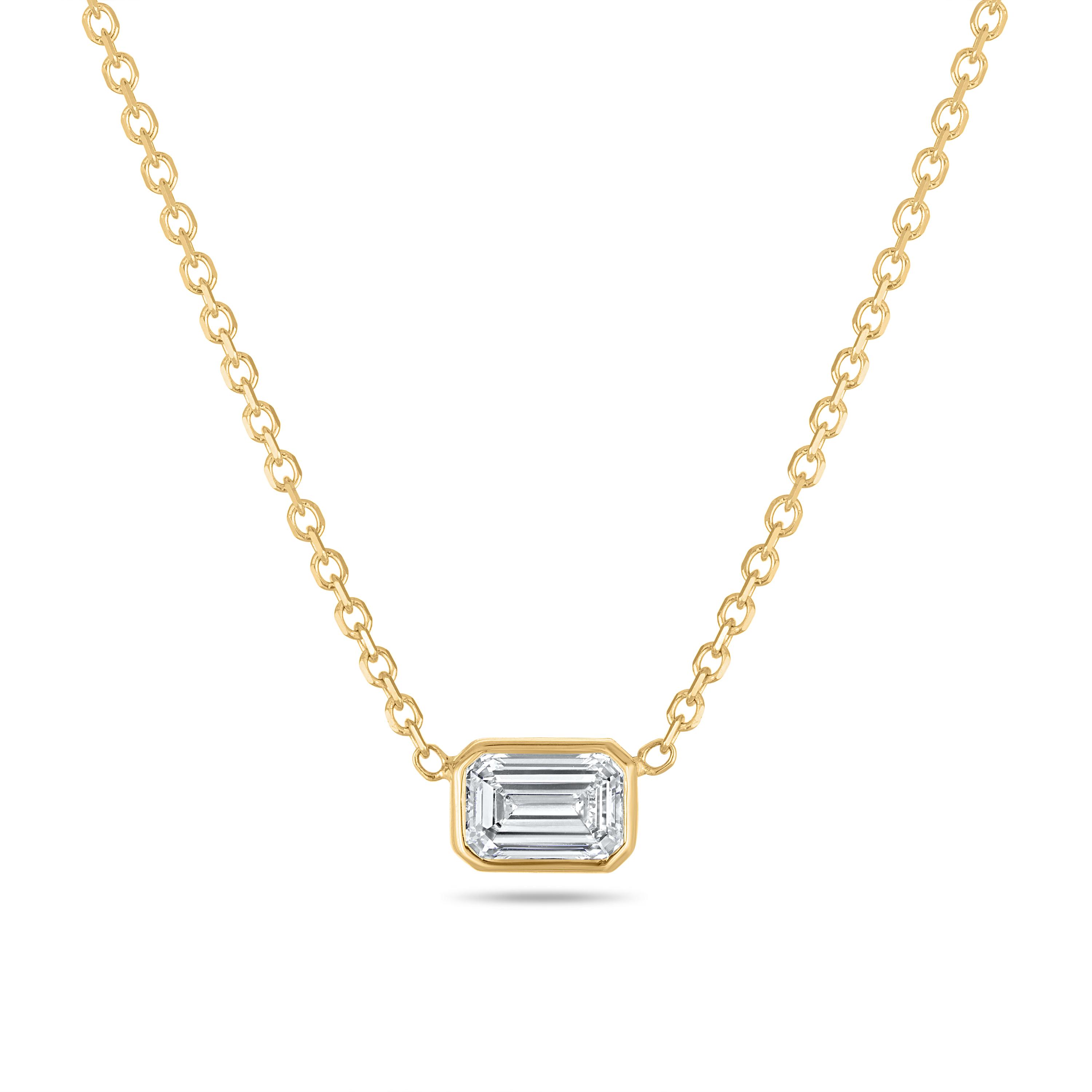 Emerald Bezel Pendant Necklace - 1 Carat