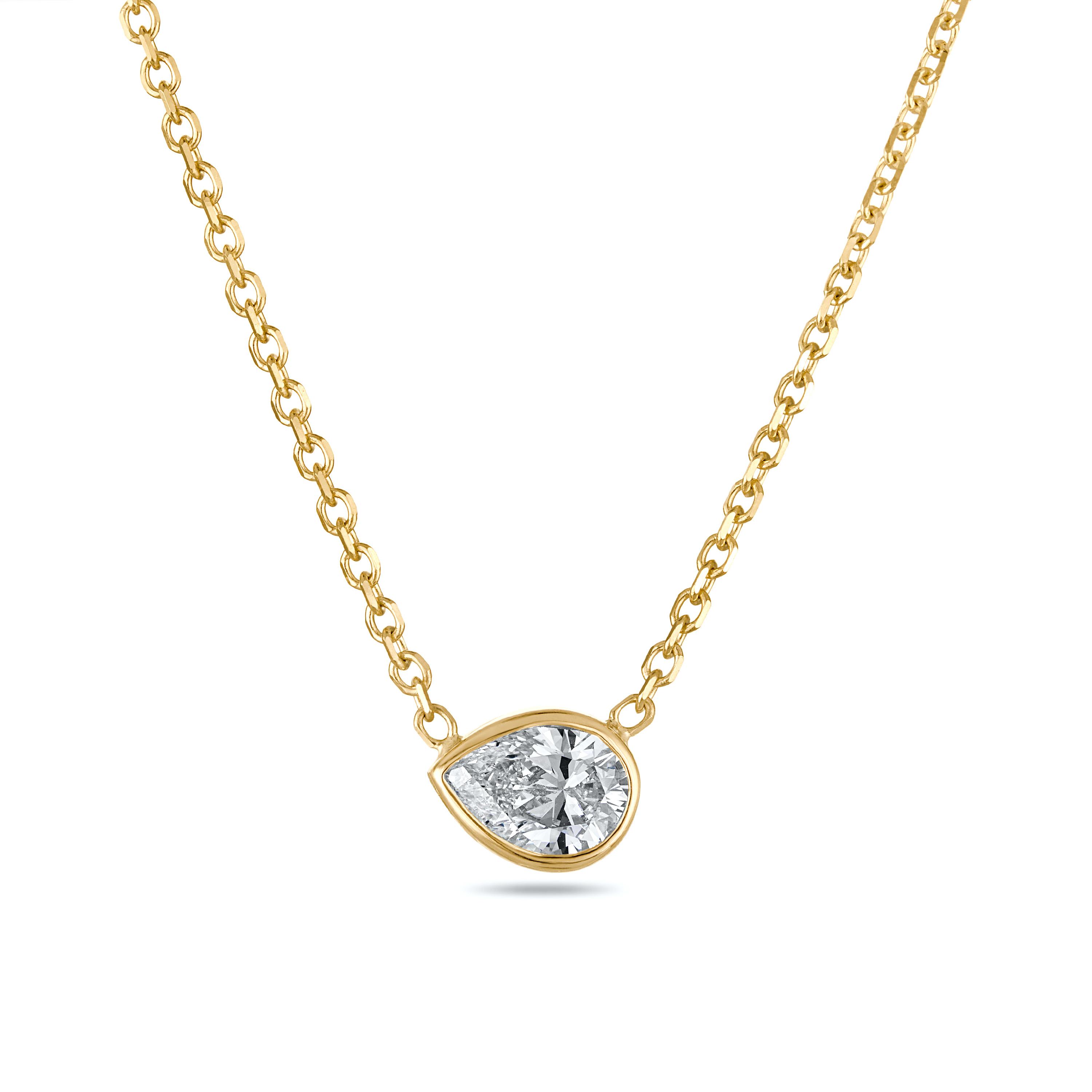 Pear Bezel Necklace - 1 Carat