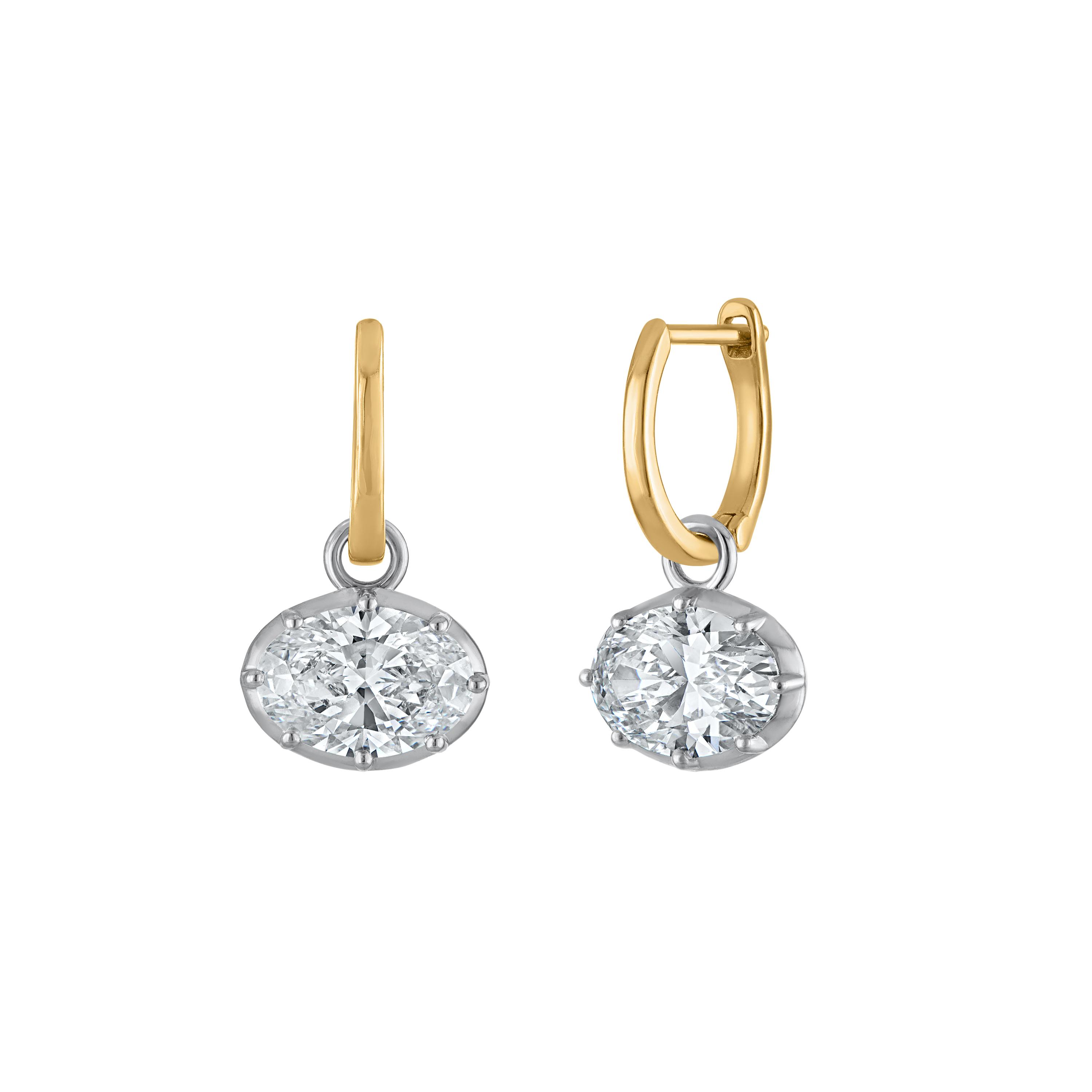 East West Oval Drop Button Back Earrings - 3 Carats